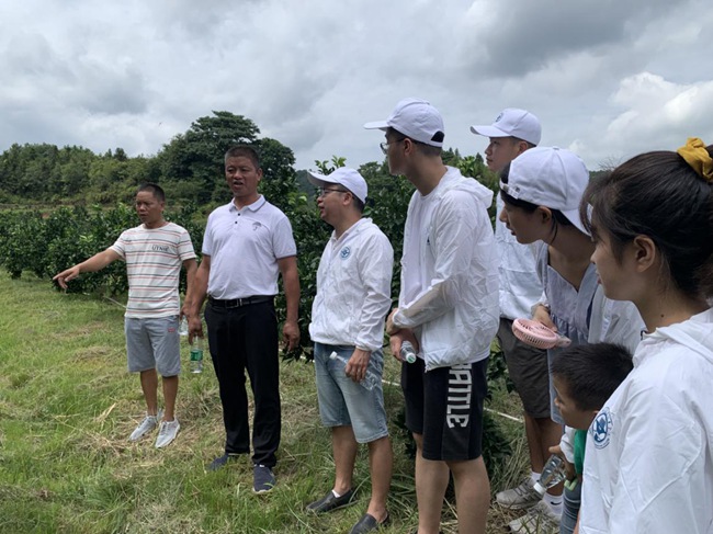實踐隊在村主任伍玉炎帶領下參觀贛南臍橙種植園。福建船政交通職業學院供圖